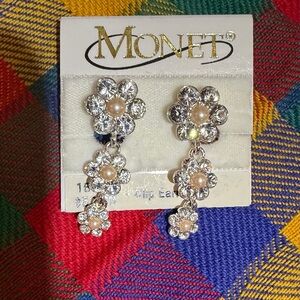 Vintage Monet Crystal Floral Earrings